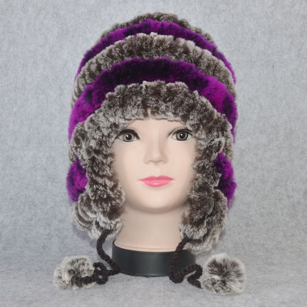 

зима женщины pom poms подлинная настоящее рекс кролика меховая шапка теплая мягкая 100% натуральный мех кролика шапки ветрозащитный вязать н, Blue;gray
