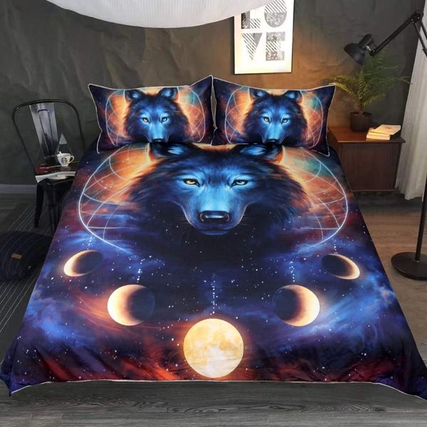 Hot Sale 3d Printing Cool Wolf Animal Bedding Set With Pillowcase