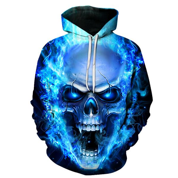 

2018 factory direct sales the new music skull 3d digital printing breathable hooded sweatshirts casual stretch loose jacket, Black