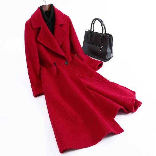 

2019 autumn winter female double-sided woolen coats women's long warm cashmere outerwear ladies wool blends jackets trench x51, Black