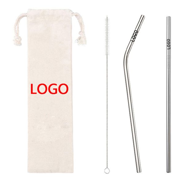 

customized logo reusable 304 stainless steel drinking straws two straws with one brush pack into jute bag(with logo) 50sets