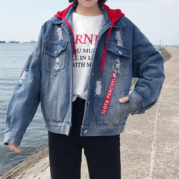 

denim feminine women loose long sleeve jeans coat retro cowboy denim hodded casual jacket outwear coat plus size coats, Black;brown