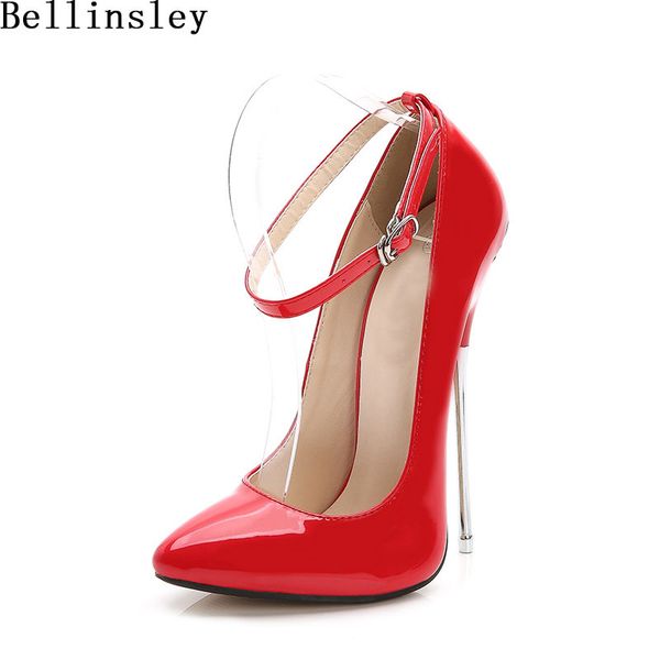 

plus size 35-44 women super high heels 16cm concise pumps shoes fashion pointed toe red wedding party leather women shoes, Black;white
