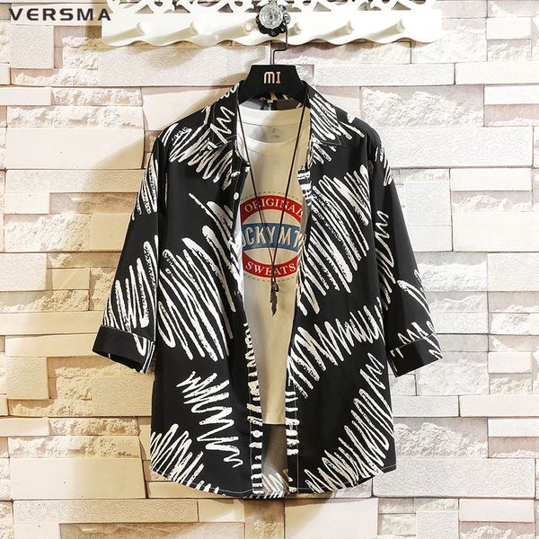 

versma japanee harajuku ulzzang vintage shirt men women 5xl blouse summer hawaiian flower print men shirt online chinese store, White;black