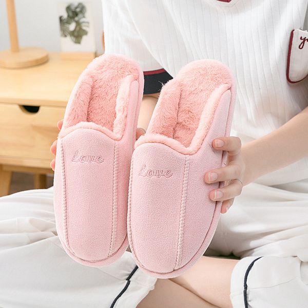 

couples letter printed plush warm home cotton slippers comfortable soft cotton slippers for indoor floor winter warm, Black