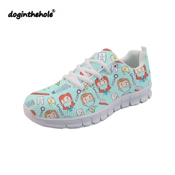 

doginthehole hospital dentist nurse doctor walking shoes women sport shoes lace-up fashion mesh breathable flat sneakers female