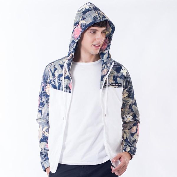 

sleeve hip hop slim mens clothes mens floral print jackets spring zipper pocket hooded outerwear long, Black;brown