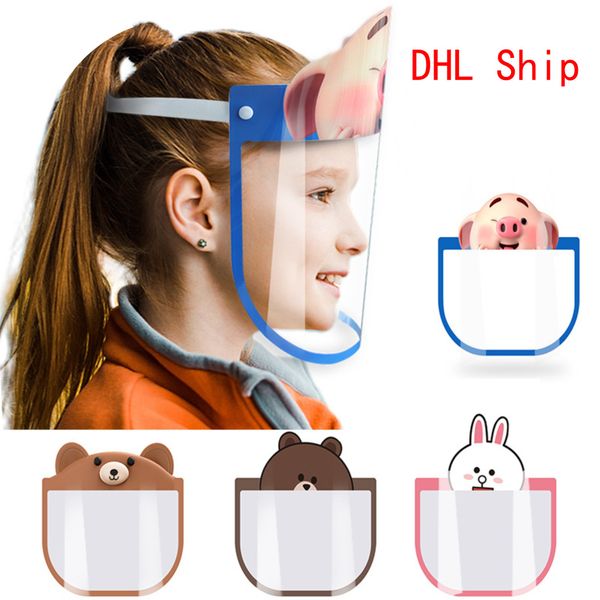 

Свободный DHL Kid Мультфильм Face Shield Прозрачные защитные маски пылезащитные Anti-Fog Полный Защитная маска против пыли ветрозащитный ПЭТ Маска
