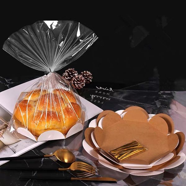 

50 sets transparent cake packaging bags 6inch paper cup dessert bread baking package boxes wire tie set plastic bags favor boxes