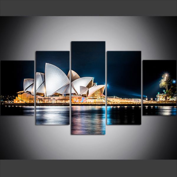 

5 piece large size canvas wall art pictures creative sydney opera house night view art print oil painting for living room decor
