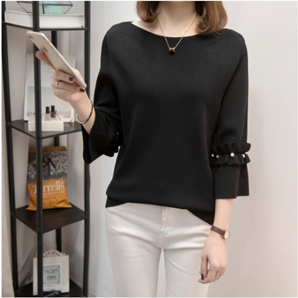 

women's sweaters feminina women spring elegant loose flare sleeve pullover sweater shirt office lady casual knitted plus size fw972, White;black