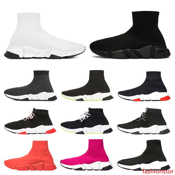 

2020 designer shoes speed trainer red grey black white green flat classic socks lace womens mens trainers sneakers sports size 36-45