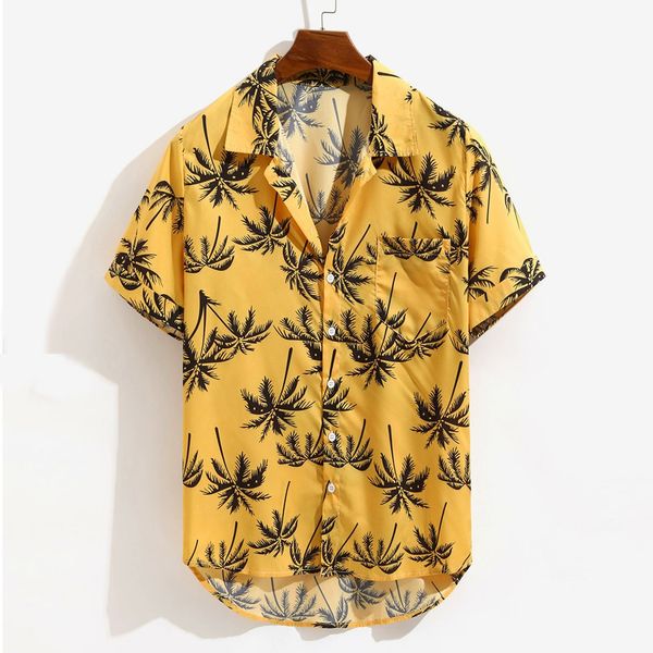 

hawaiian shirt mens summer 2020 loose beachwear hawaii palm tree print short sleeve casual buttons shirt beach blouses camisa, White;black