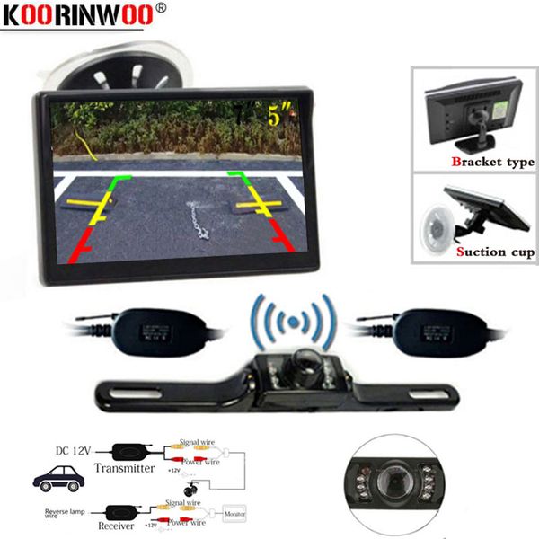 

koorinwoo wireless new 5 inch car monitor tft lcd screen hd digital color car license plate rear view camera kit support vcd/dvd