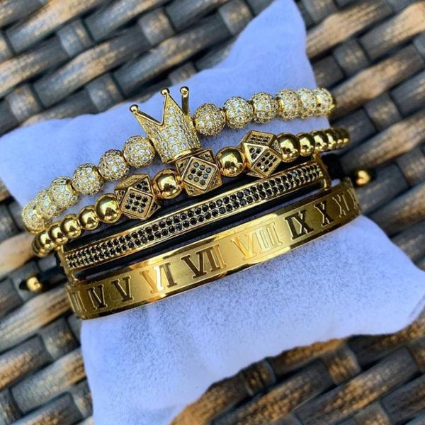 

roman royal crown charm bracelet men fashion 2019 new gold braided adjustable men bracelet for hip hop jewelry gift, Golden;silver