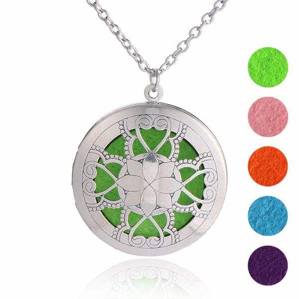 

5pcs magnetic essential oil diffuser necklace flower lotus shape pendants jewelry, Silver