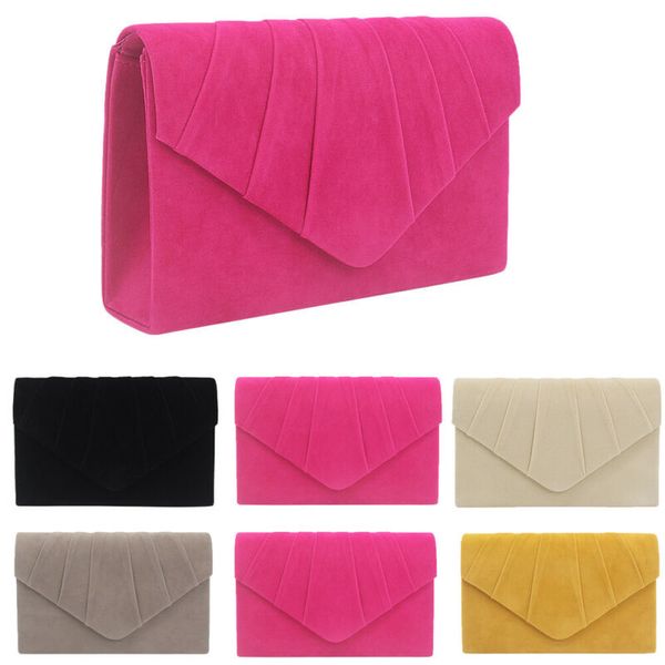 

lady pleated suede wedding party prom evening clutch hand bag purse handbag