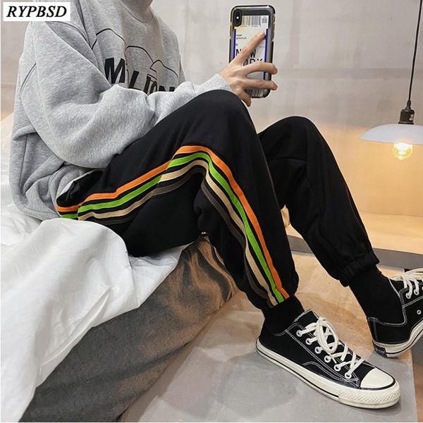 

весна мужчины шаровары streetwear hip hop полосатый упругие мужчины sweatpants мода повседневная сыпучие sweatpants брюки 3 цвета, Black