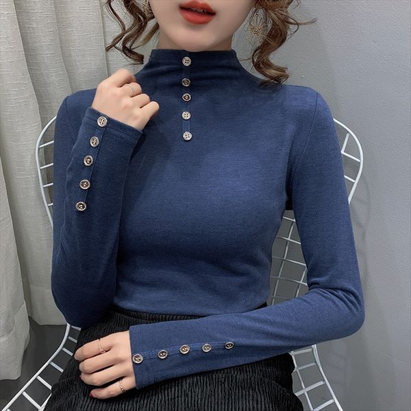 

base shirt women's long sleeve pullover half-height collar with double-sided velvet 2019 slim pullover base shirt, White