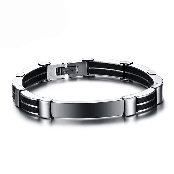 

316l stainless steel bracelets&bangles for men black silicone wrap bracelet male metal titanium wrist band jewelry high quality, Golden;silver