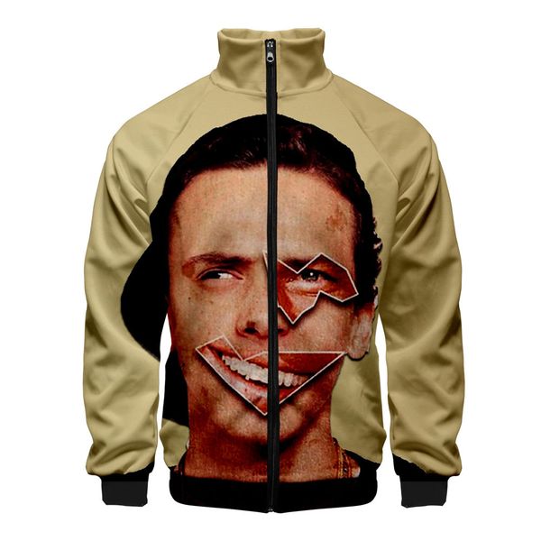 

Mens 3D Digital Printed Jacket Logic Autumn Stand Collar Long Sleeve Homme Coats Fashion Zipper Fly Male Clothing