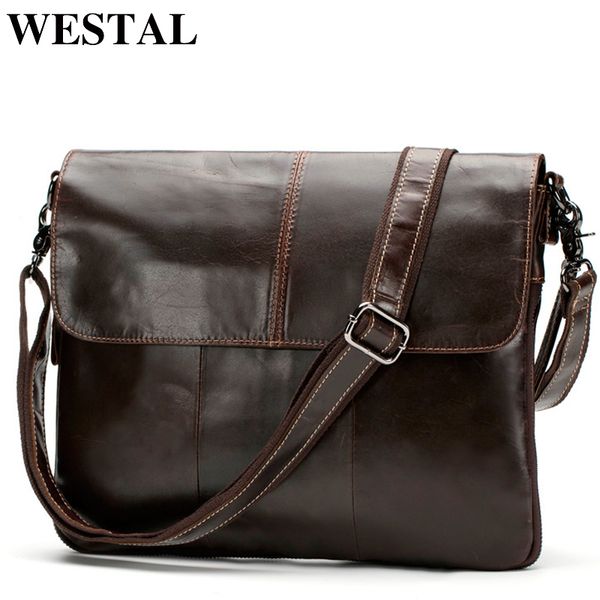 

westal messenger bag men shoulder bags genuine leather zipper leather crossbody bags for men clutch male satchels 8007