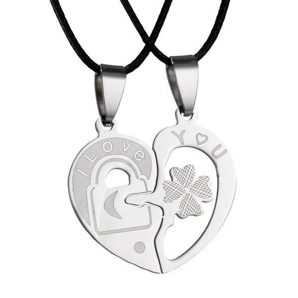 

2pc/set women men lover couple necklace jewelry originality pendant ornaments stainless steel lovers heart necklace chian, Silver