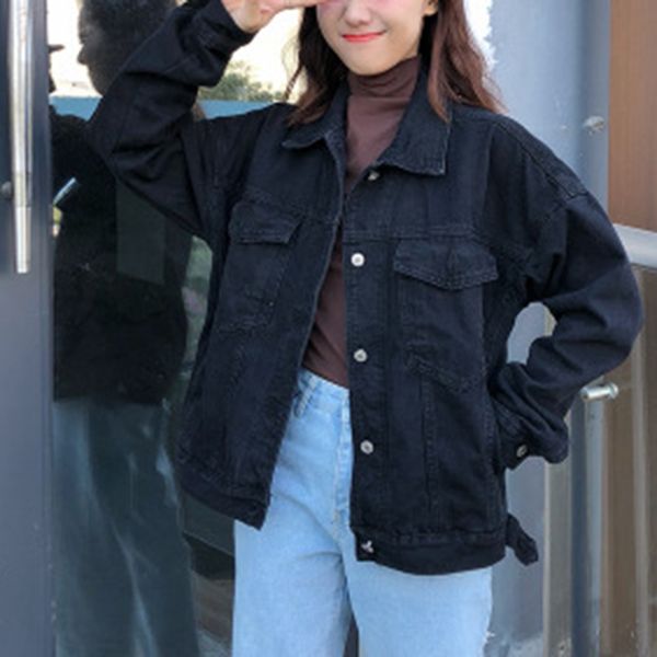 

jacket women spring black denim jacket autumn jeans coat casual harajuku streetwear female vintage jeans coat dropshipping, Black;brown