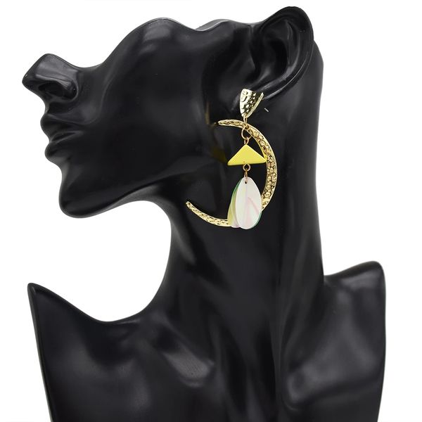 

trendy gold metal moon shape acrylic sequins drop earrings for women bohemian wedding party jewelry, Silver