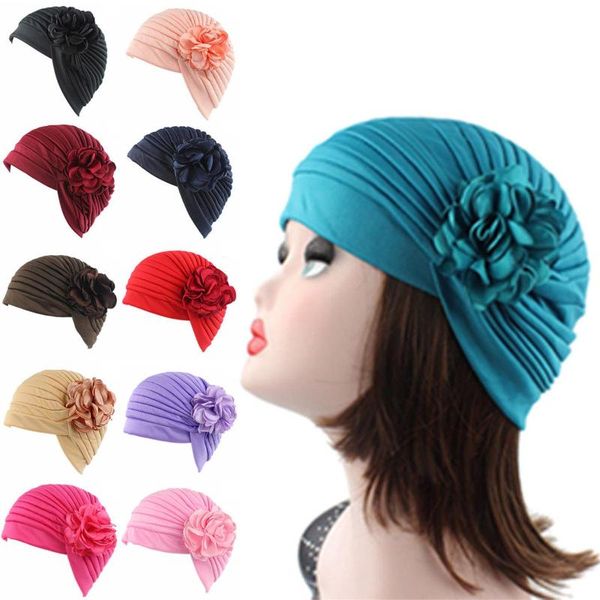 

fashion women's chemo cap muslim turban headwear floral head scarf cancer hat hair loss wrap cover bonnet beanies skullies, Blue;gray