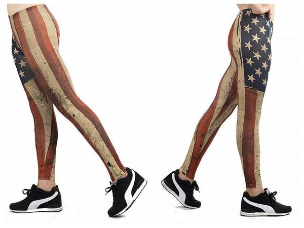 

женские брюки йога брюки цифровая печать американский флаг решетки колготки женские танец с высокой талией активные леггинсы skinny silm fit, Black;white