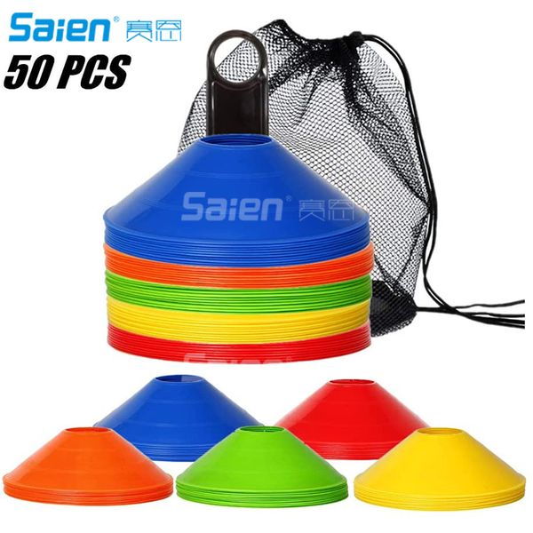Pro Cones de disco (conjunto de 50) - Futebol de agilidade com saco de transporte e suporte para treinamento, futebol, crianças, esportes, marcadores de cone de campo