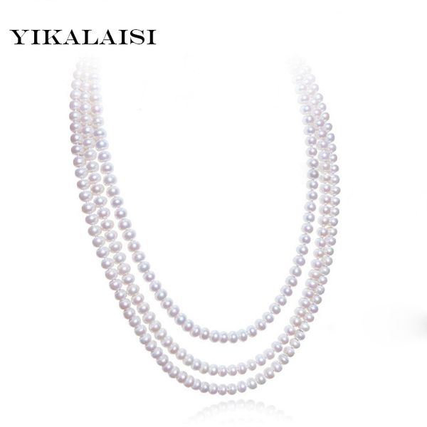 

yikalaisi natural freshwater pearl long choker necklace fashion jewelry for women 8-9mm pearl 90cm 120cm 160cm, Silver