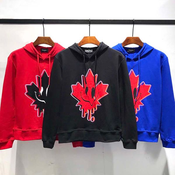 

popular 2019 into the autumn fashionable youth men's clothing, abstract funny leaves printed casual hooded men's sweater three col, Black