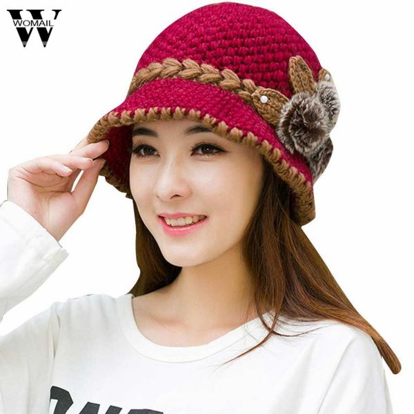 

womail charmdemon fashion women lady winter warm crochet knitted flowers decorated ears hat se12j.30, Blue;gray