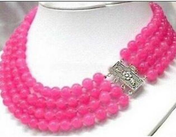 

бесплатная доставка 6-10 мм природа розовый камень 4 ряды noblest ожерелье, Silver