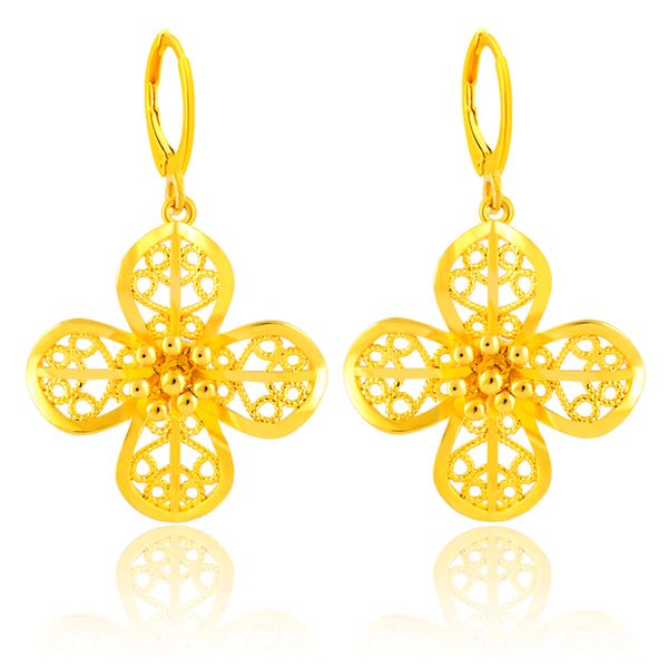 

hoop & huggie romantic women earrings 24k yellow gold color fashion flower female lady luxury jewelry, Golden;silver