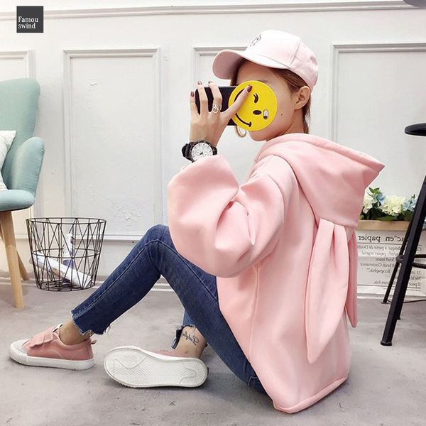 

kawaii сладкого rabbit ears толстовка женщина плюс размер длинных рукавов хлопок moletom костюмы тонких пуловеры femal толстовка, Black