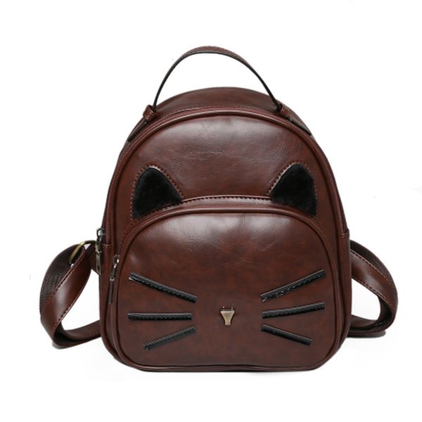 

2019 new designed pu leather women backpacks for teenage girls school bags retro cat backpack simple and delicate backpack