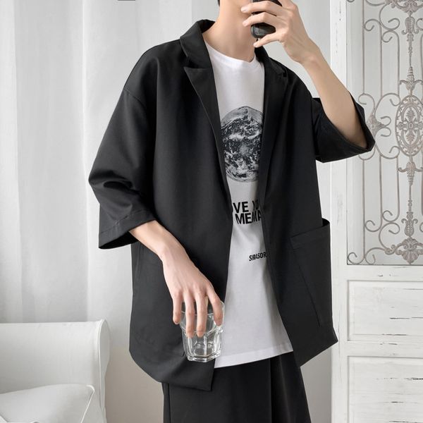 

2019 spring new men's wild casual thin section korean students japanese simple seven-point sleeve suit, White;black