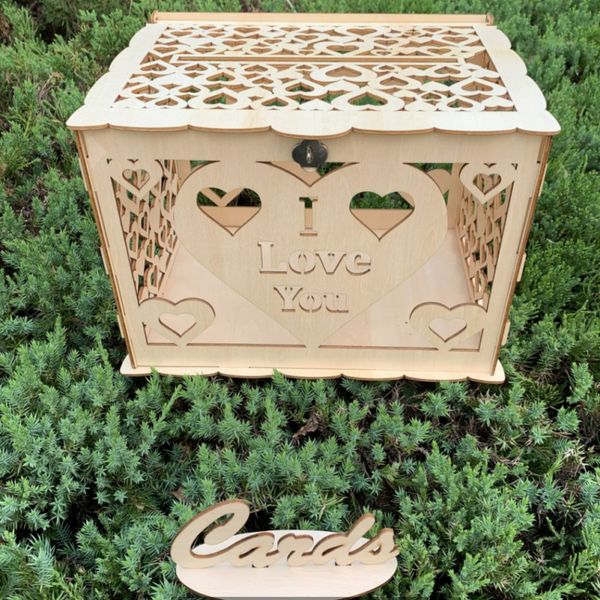 

wooden box wedding supplies diy couple deer bird flower pattern grid business card wooden box