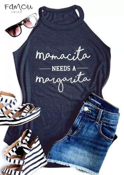 

New Tank Tops Women Summer Mamacita Polyester Mama Needs A Margarita Letter Print Tank Female Casual Vest Ladies Sleeveless Tops Tee