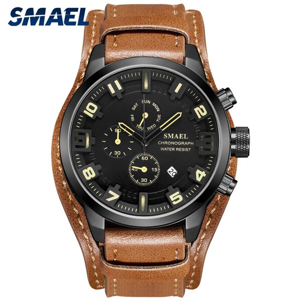 

smael casual sport watches mens luxury leather waterproof watch man clock sl-9076 fashion wristwatch relogio masculino, Slivery;brown