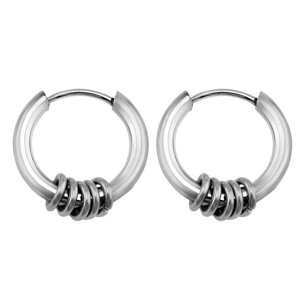 

1 pair silver 316l stainless steel circle huggie hinged hoop studs earrings, Golden