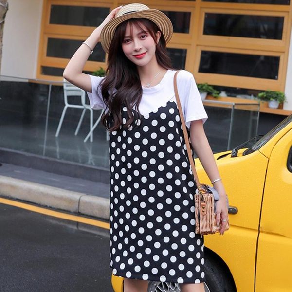 

sweet women dress fashion polka print lady elegant o-neck short sleeve elastic dress v-neck 2020 spring summer new arrival#j30, Black;gray
