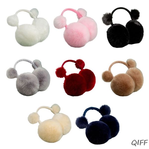 

kids winter cute pompom earmuffs foldable solid color ear cover warmer headband, Blue;gray