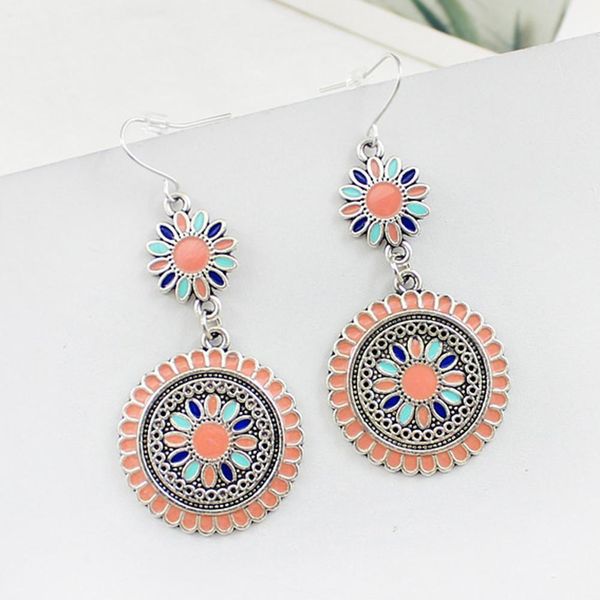 

2pcs урожай женщины двойного круглого daisy подвесок hook серьга банкет подарки горячие, Golden;silver