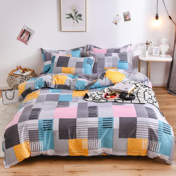 

geometric printed 4pcs girl boy kid bed cover set duvet cover king  size bed sheets pillowcases comforter bedding set