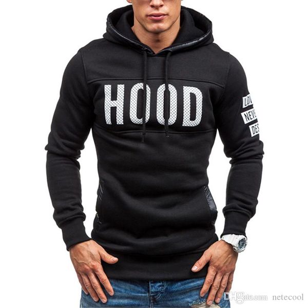 

sweater men chest print hood letter print male sweater hip hop autumn winter sweater mens pullover cotton xxxl plus velet for hoodies, Black