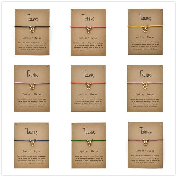

fashion jewelry 12 constellation zodiac taurus lucky rope bracelet bangles for women men birthday gift, Golden;silver
